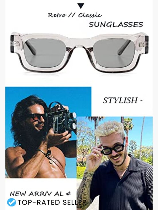 Retro Rectangle Polarized Sunglasses Chunky Square Thick Frame UV400 Protection